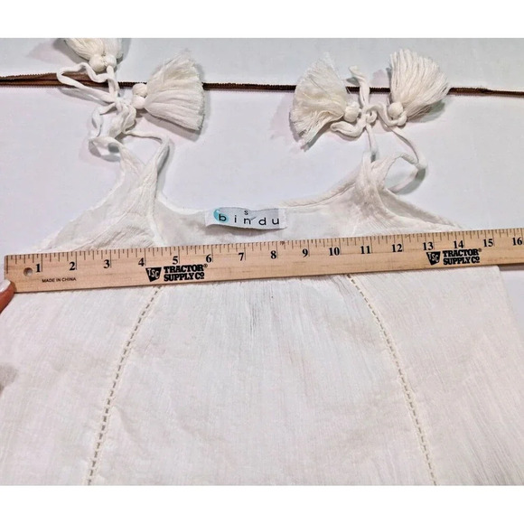 Bindu Boho Sundress Paloma Blue Tassel Tie Lined Tiered small white new - Picture 16 of 16
